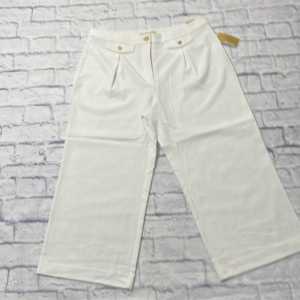 Michael Kors High Rise White Crop Wide Leg Pants Size 16 NWT
